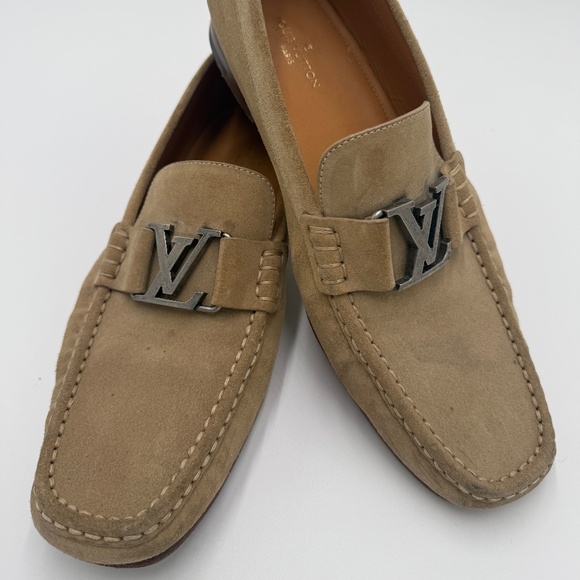 Louis Vuitton Beige Suede LV Buckle Loafers - Picture 1 of 5